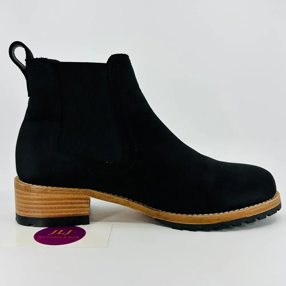 Patina Portland Leather Women's Classic Chelsea Shadow Black Nubuck Boots Size 8